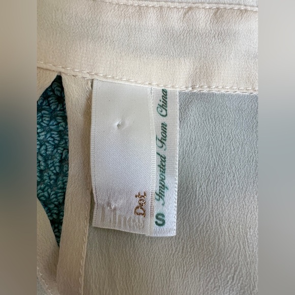 Line & Dot Cream Button-Up Long Sleeve Women's Top with Black Print Sz S - Picture 8 of 11